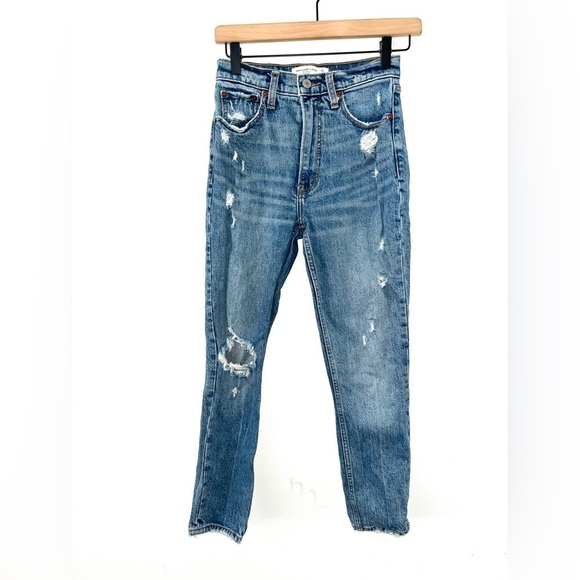 ABERCROMBIE & FITCH The Skinny High Rise Distressed Blue Jeans Size 25/0s - Picture 1 of 7